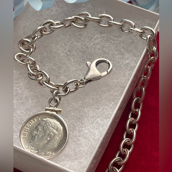 Silver dime coin charm bracelet - Picture 2 of 5